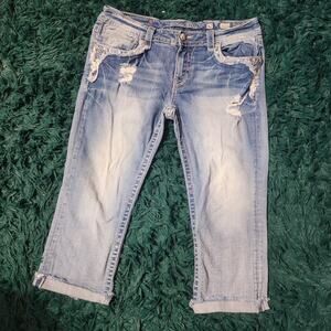 Miss Me Signature Distressed Denim Capri Jeans Size 32 Cuffed 32x20